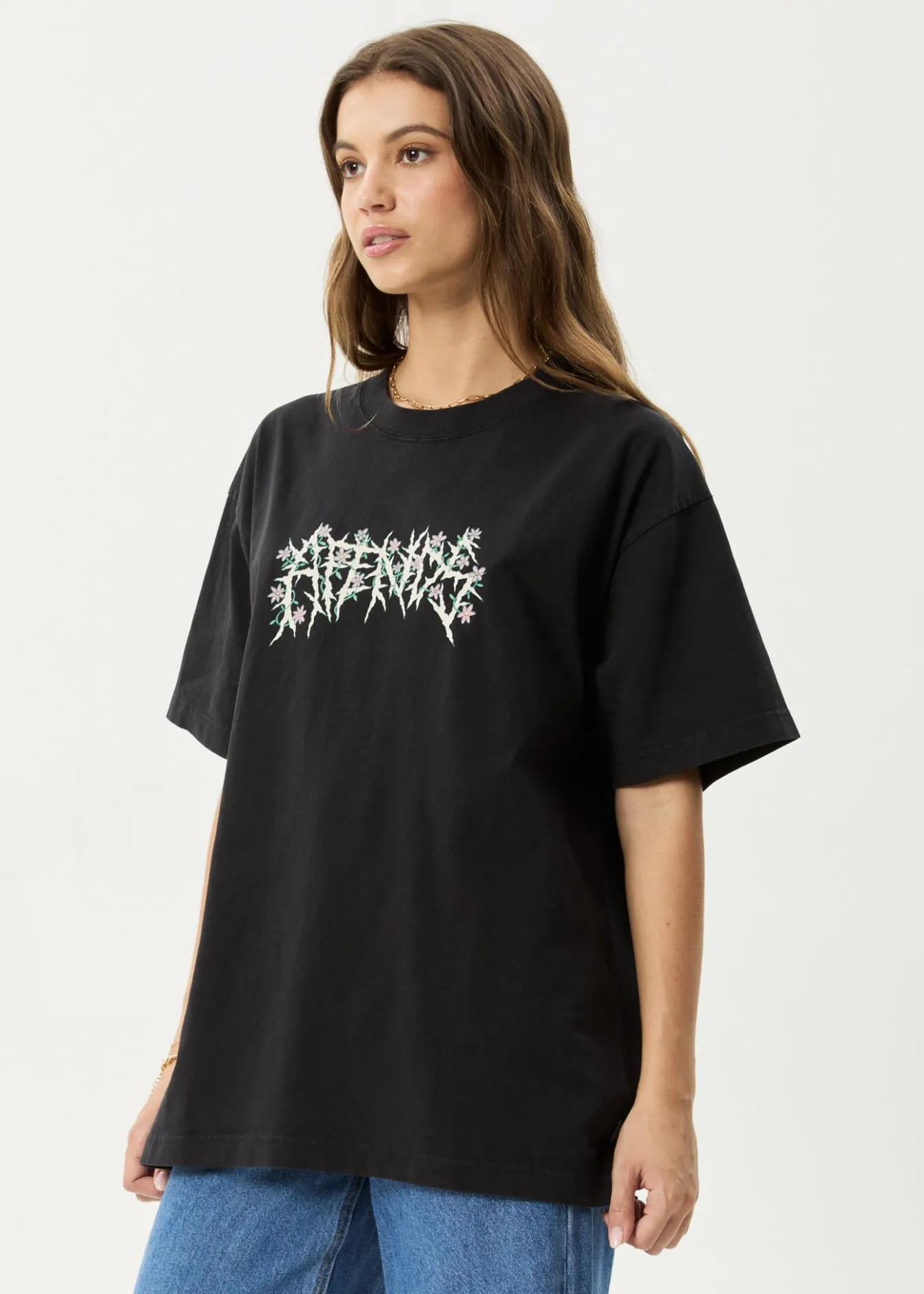 T-Shirts|Tees & Shirts<Afends Heavy Petal - Heavyweight Boxy Tee Stone Black