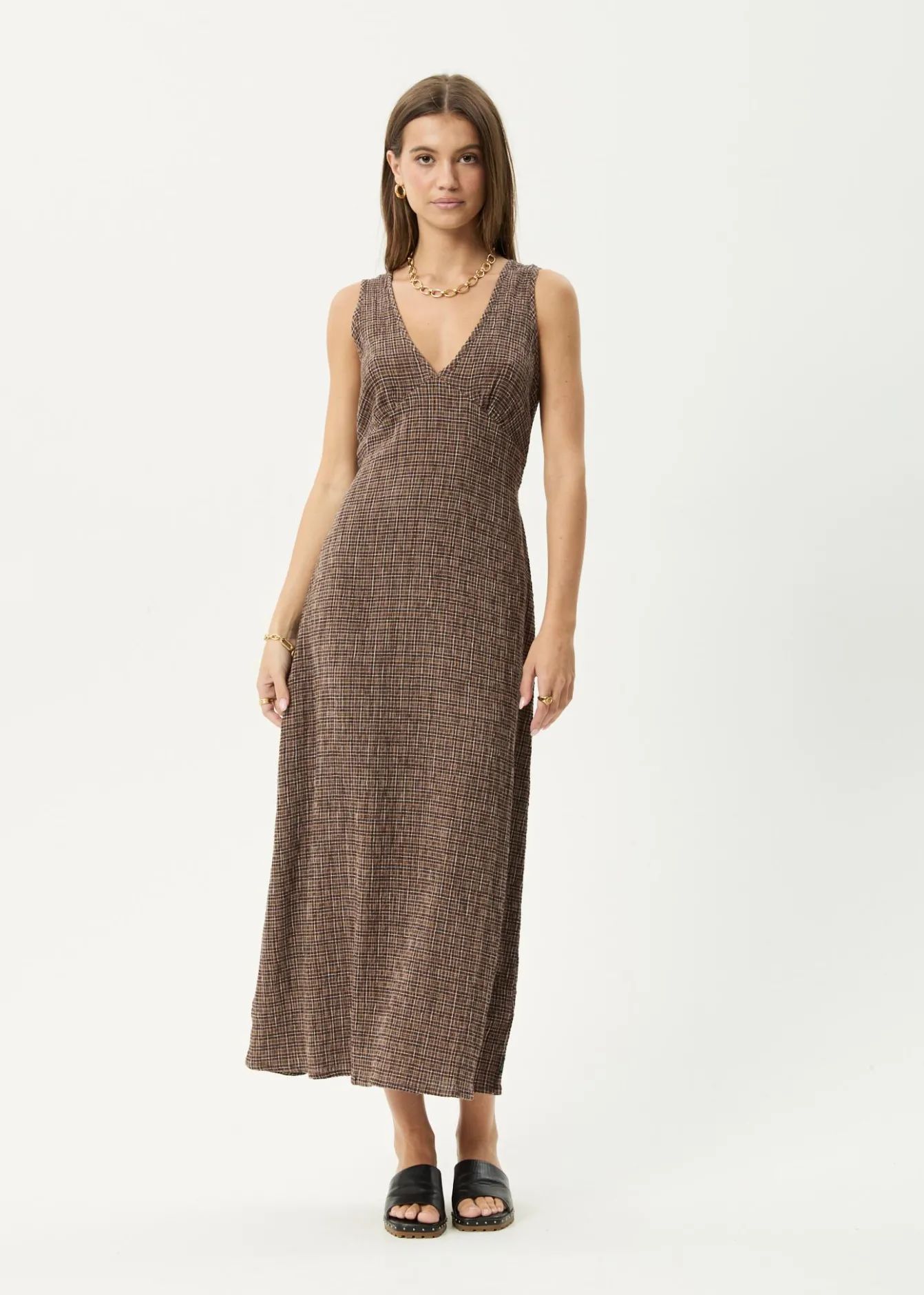 Dresses<Afends Hometown - Seersucker Maxi Dress Coffee