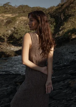Dresses<Afends Hometown  - Seersucker Maxi Dress Coffee