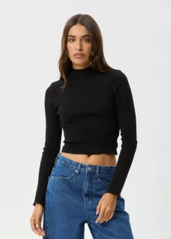 Long Sleeve|Essentials<Afends Iconic  - Long Sleeve Rib Top Black