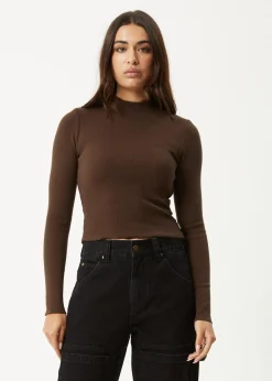 Long Sleeve|Essentials<Afends Iconic  - Long Sleeve Rib Top Coffee