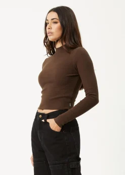 Long Sleeve|Essentials<Afends Iconic  - Long Sleeve Rib Top Coffee