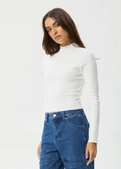 Long Sleeve|Essentials<Afends Iconic  - Long Sleeve Rib Top White