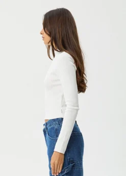 Long Sleeve|Essentials<Afends Iconic  - Long Sleeve Rib Top White