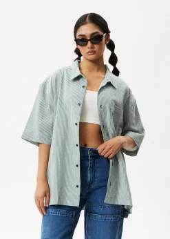 Shirts|Tees & Shirts<Afends Intergalactic  - Short Sleeve Shirt Emerald Stripe