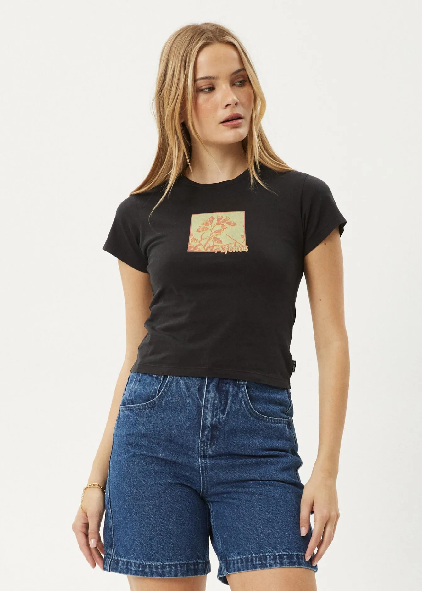 Tees & Shirts<Afends Ivy - Recyled Baby Tee Stone Black
