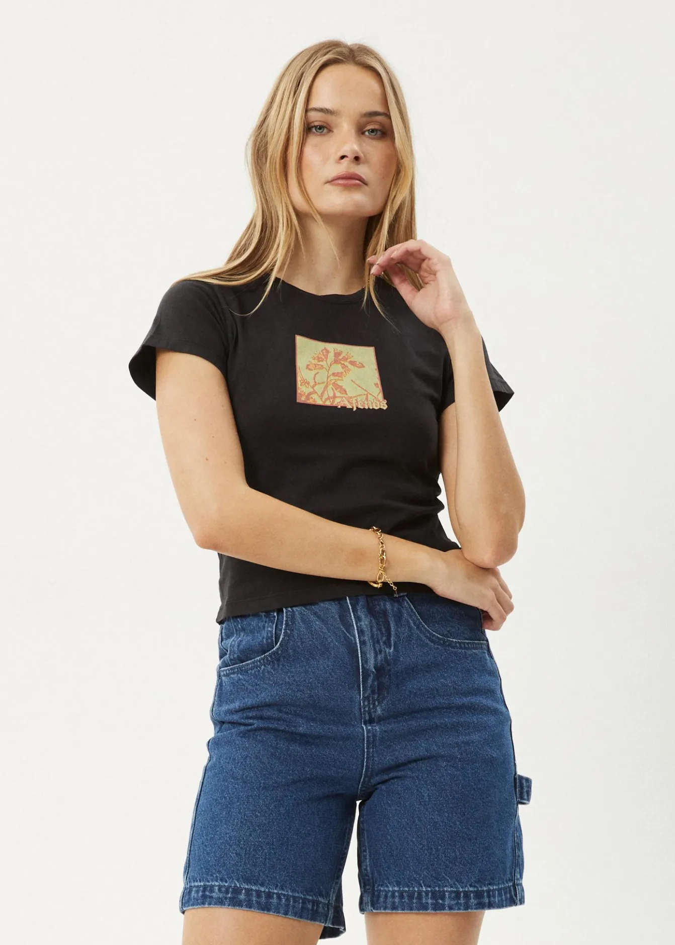 Tees & Shirts<Afends Ivy - Recyled Baby Tee Stone Black