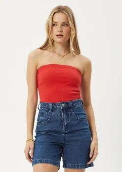 Sleeveless|Essentials<Afends Jamie  - Rib Tube Top Tomato