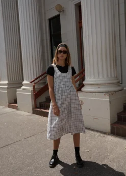 Dresses<Afends Leo  - Seersucker Midi Dress Coffee / White