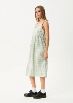 Dresses<Afends Leo  - Seersucker Midi Dress Green / White