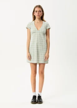 Dresses<Afends Leo  - Seersucker Mini Dress Green / White