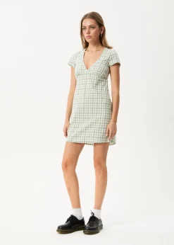 Dresses<Afends Leo - Seersucker Mini Dress Green / White