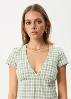 Dresses<Afends Leo - Seersucker Mini Dress Green / White