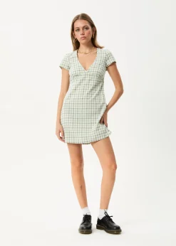 Dresses<Afends Leo - Seersucker Mini Dress Green / White