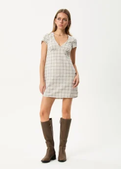 Dresses<Afends Leo  - Seersucker Mini Dress Coffee / White