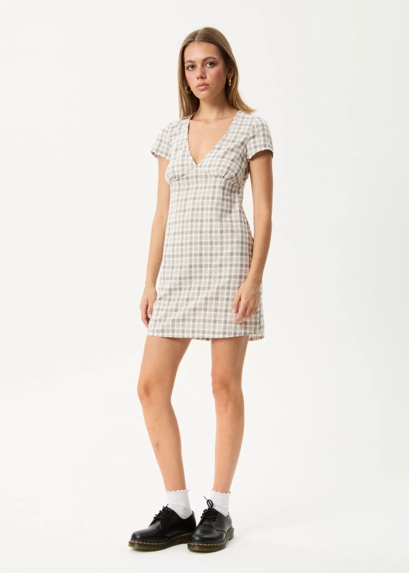 Dresses<Afends Leo - Seersucker Mini Dress Coffee / White