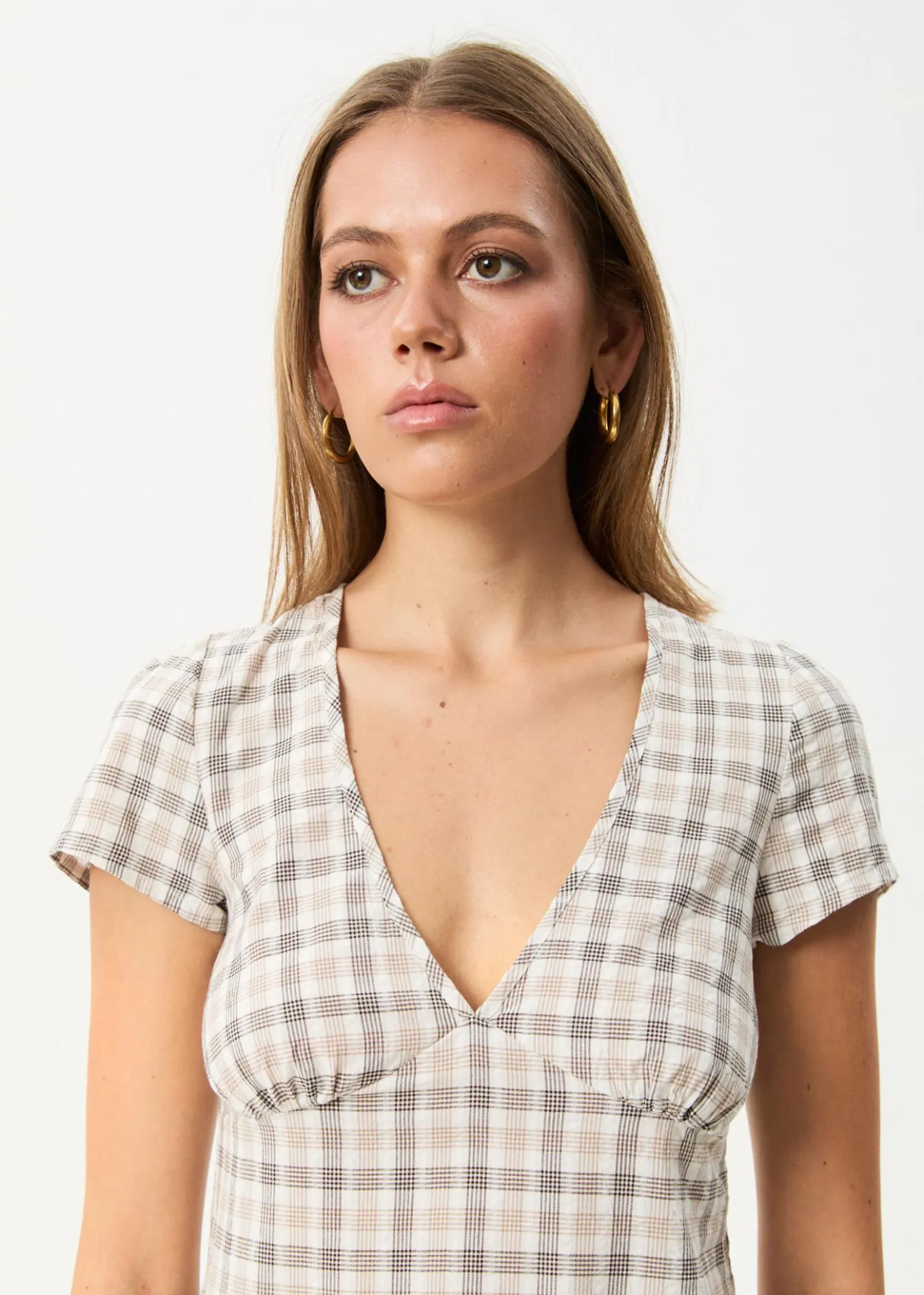Dresses<Afends Leo - Seersucker Mini Dress Coffee / White