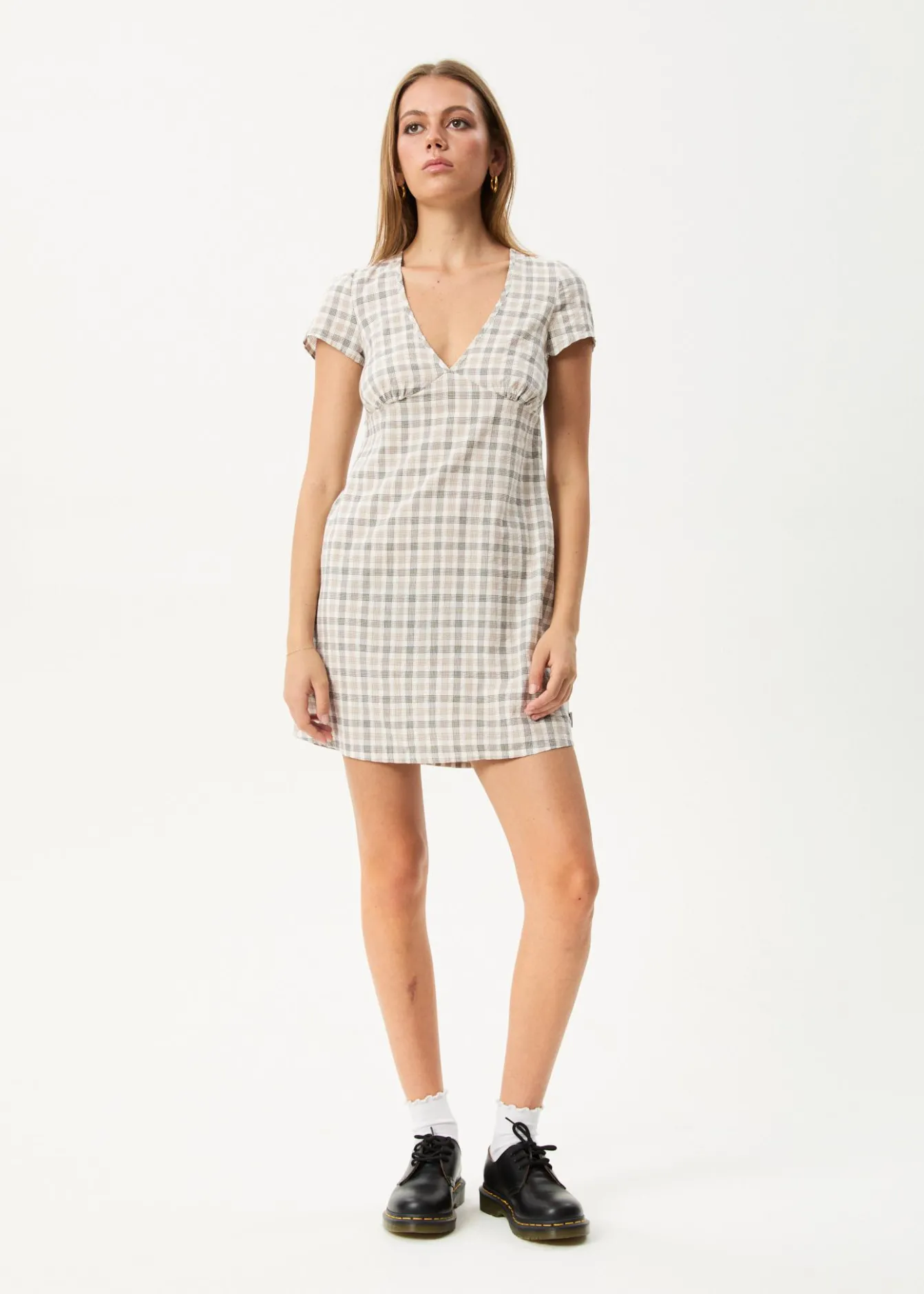 Dresses<Afends Leo - Seersucker Mini Dress Coffee / White