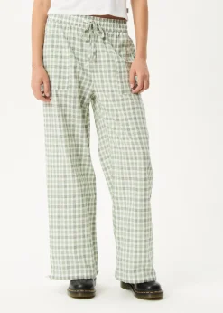 Pants<Afends Leo  - Seersucker Wide Leg Pant Green / White
