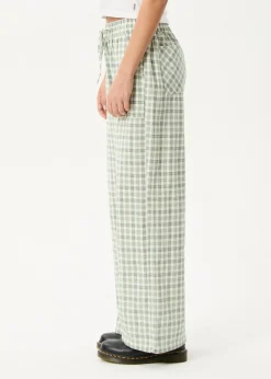 Pants<Afends Leo  - Seersucker Wide Leg Pant Green / White