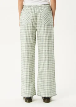 Pants<Afends Leo  - Seersucker Wide Leg Pant Green / White