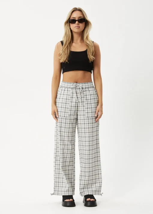 Pants<Afends Leo  - Seersucker Wide Leg Pant Black / White