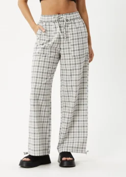 Pants<Afends Leo  - Seersucker Wide Leg Pant Black / White