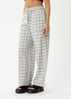Pants<Afends Leo  - Seersucker Wide Leg Pant Black / White