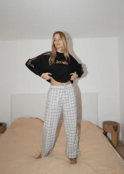 Pants<Afends Leo  - Seersucker Wide Leg Pant Black / White