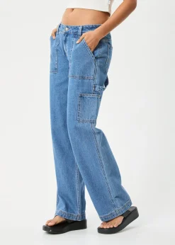 Jeans|Essentials<Afends Lexi  - Low Rise Workwear Jean Worn Blue