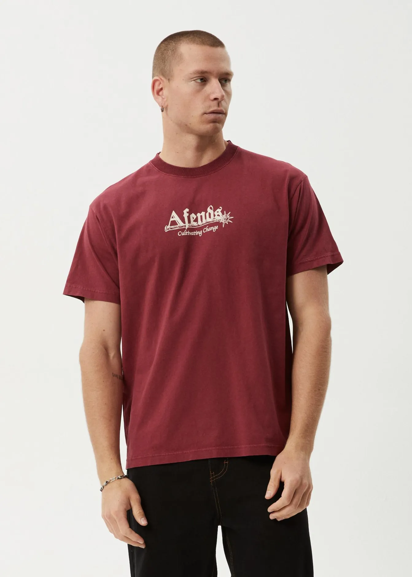 T-Shirts<Afends Mace Life - Boxy Tee Washed Burgundy