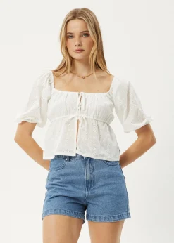 Sets & Co-Ords|Tees & Shirts<Afends Marlow  - Tie Front Top White