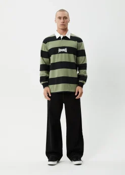 Long Sleeve<Afends Mental  - Rugby Long Sleeve Tee Oil Green
