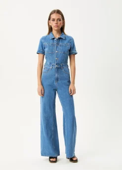 Jumpsuits & Overalls|Essentials<Afends Miami  - Denim Flared Jumpsuit Worn Blue