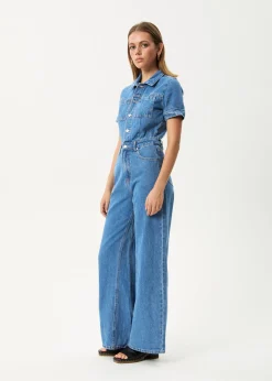 Jumpsuits & Overalls|Essentials<Afends Miami  - Denim Flared Jumpsuit Worn Blue