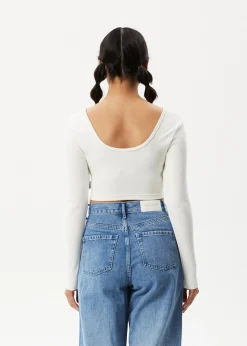 Long Sleeve|Essentials<Afends Milla  - Rib Long Sleeve Cropped Top Off White