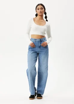 Long Sleeve|Essentials<Afends Milla  - Rib Long Sleeve Cropped Top Off White