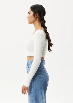 Long Sleeve|Essentials<Afends Milla  - Rib Long Sleeve Cropped Top Off White