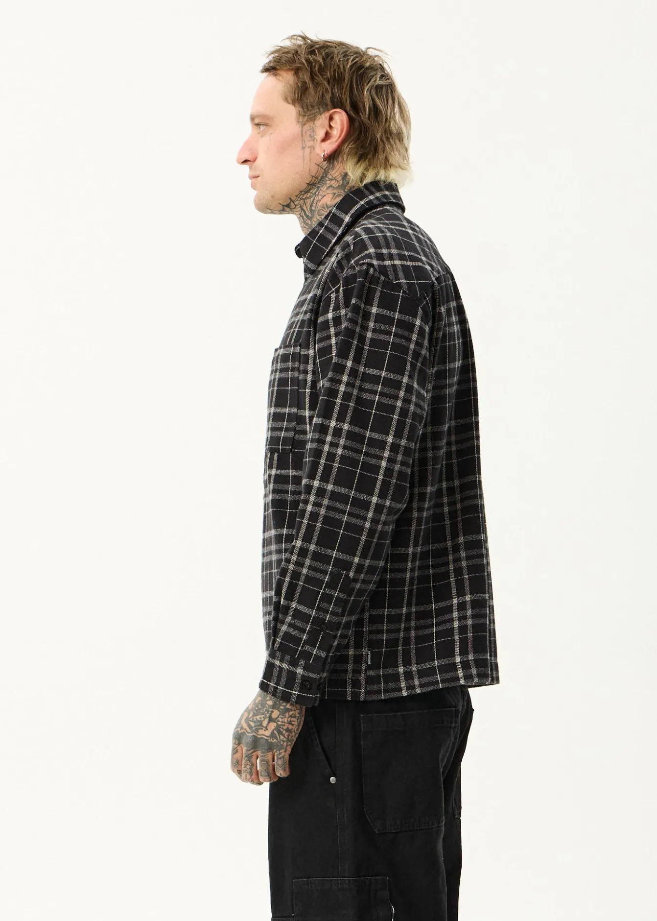 Shirts<Afends Nights - Flannel Long Sleeve Shirt Black Check