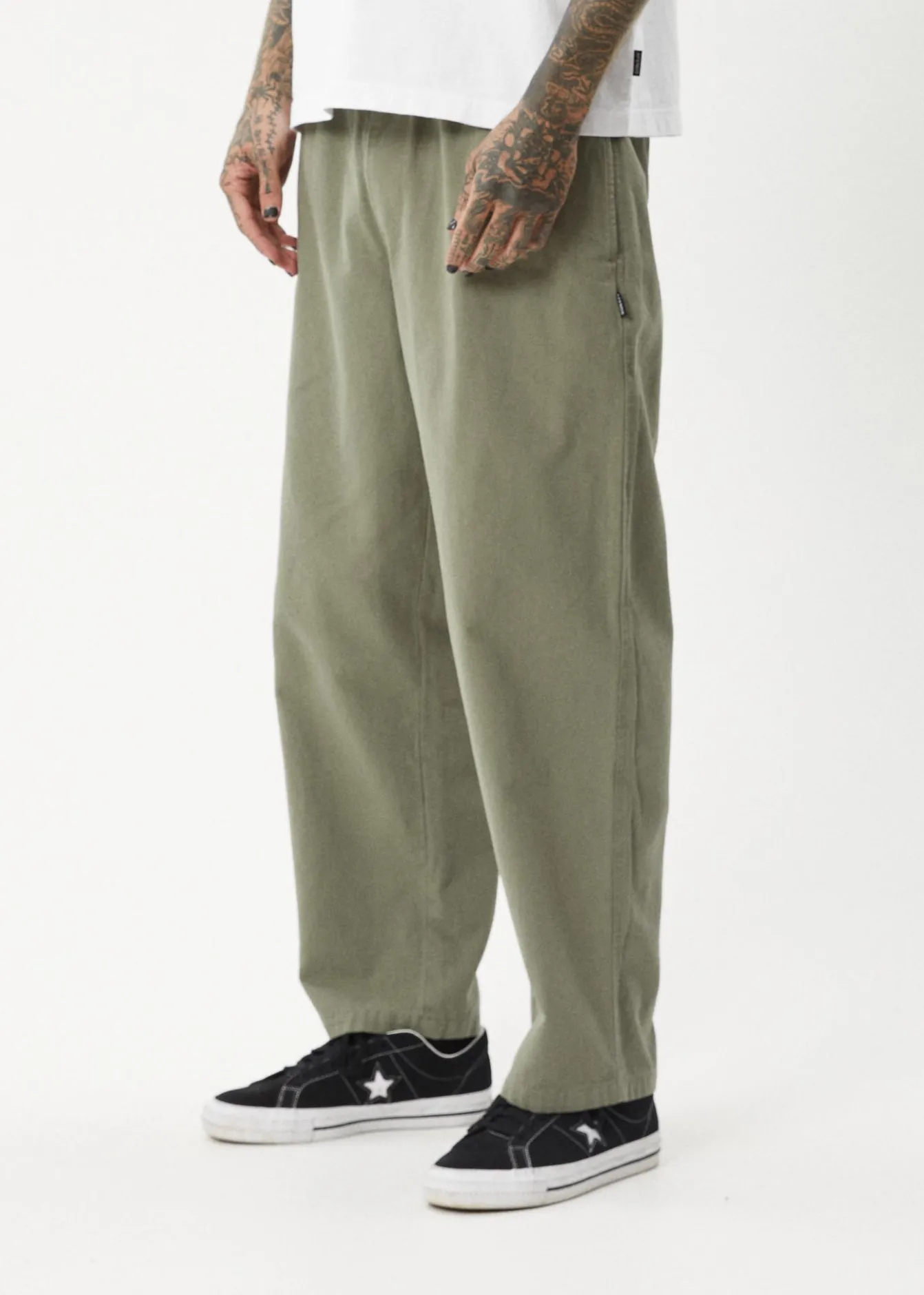 Pants<Afends Ninety Eights - Baggy Elastic Waist Pant Olive