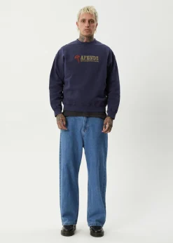 Sweaters & Hoodies<Afends Nuts N Bolts  - Crew Neck Jumper Washed Deep Sea
