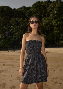 Dresses<Afends Paisley  - Strapless Mini Dress Black