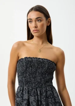 Dresses<Afends Paisley  - Strapless Mini Dress Black