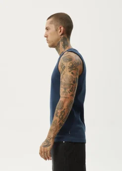 Sleeveless<Afends Paramount  - Rib Singlet Navy