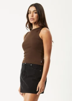 Sleeveless|Essentials<Afends Peony - Rib High Neck Tank Coffee
