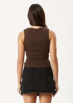 Sleeveless|Essentials<Afends Peony - Rib High Neck Tank Coffee