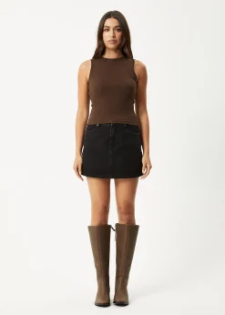 Sleeveless|Essentials<Afends Peony - Rib High Neck Tank Coffee