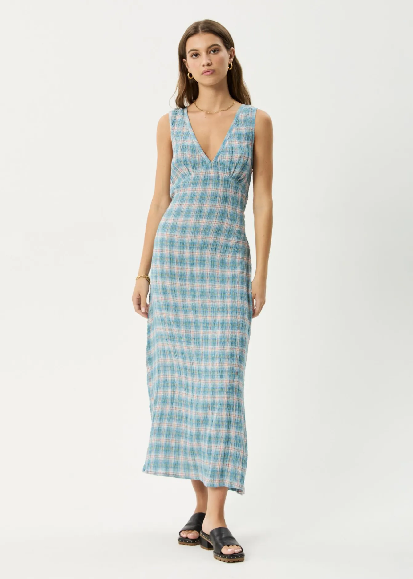 Dresses<Afends Position - Seersucker Maxi Dress Lake Check