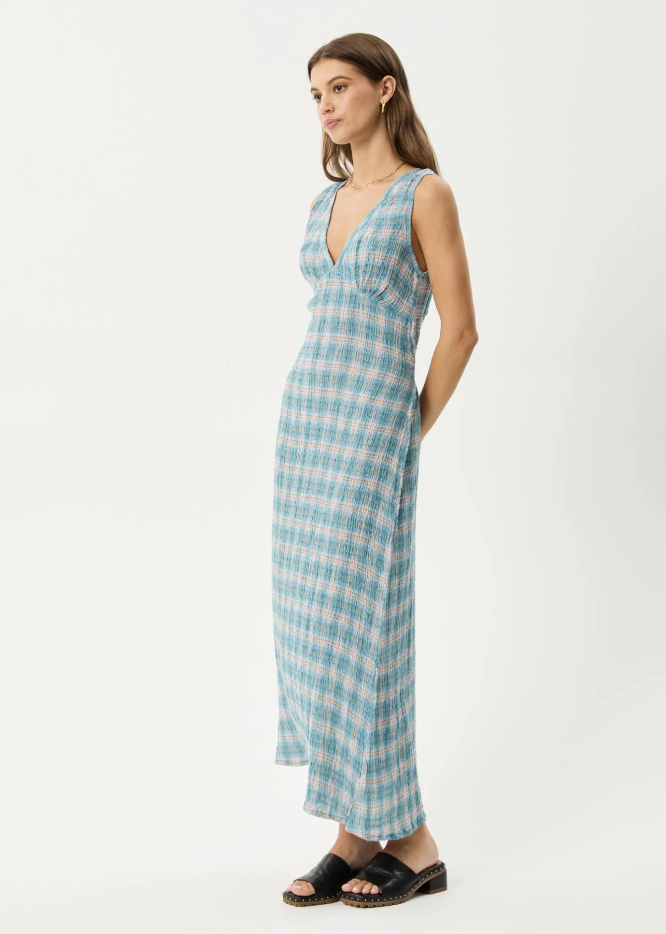 Dresses<Afends Position - Seersucker Maxi Dress Lake Check