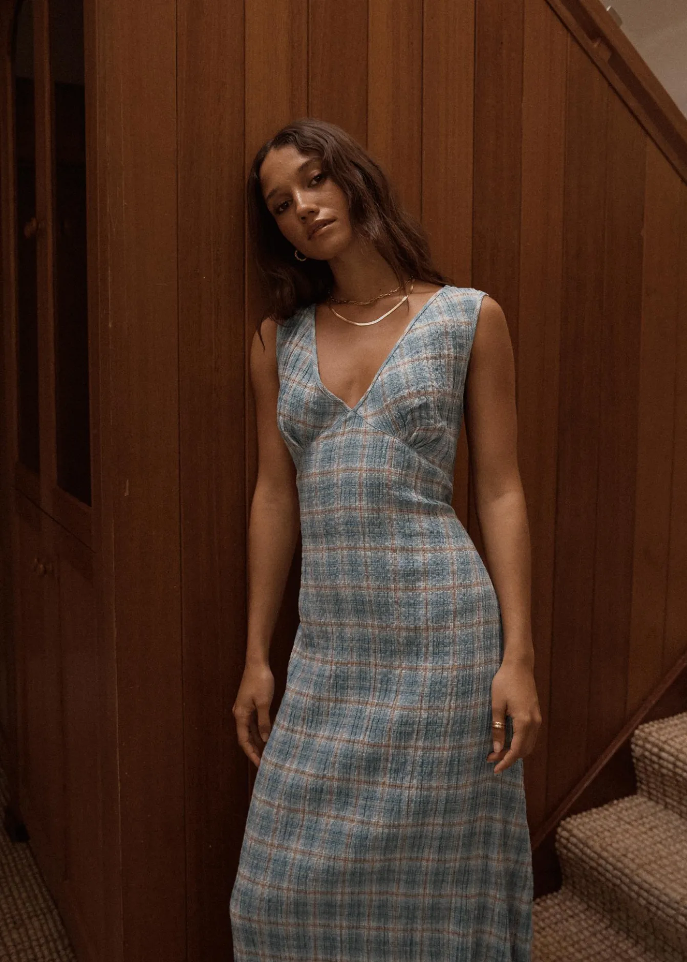 Dresses<Afends Position - Seersucker Maxi Dress Lake Check